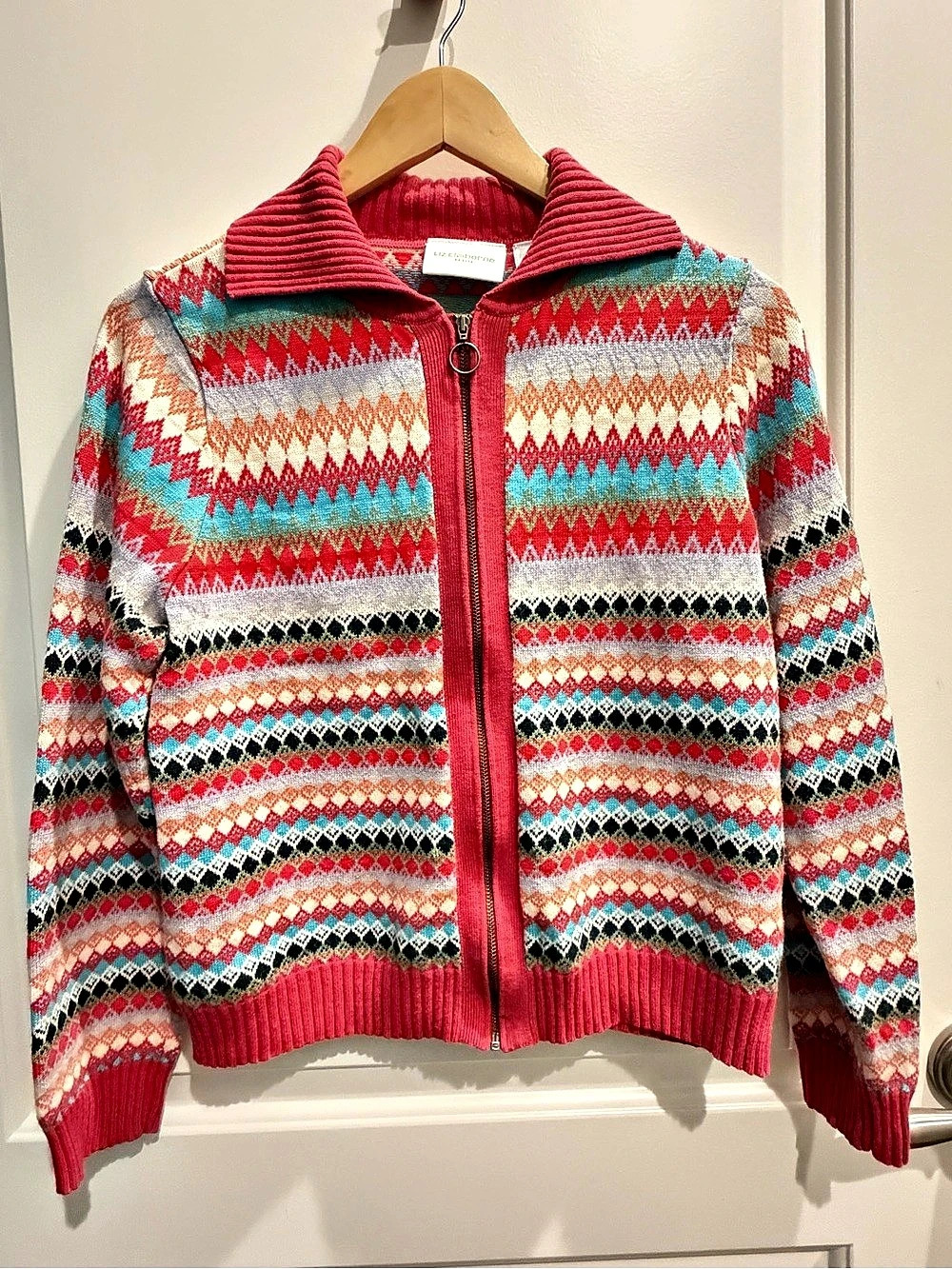 Vintage 1990s Liz Claiborne Geometric Zip Cardigan Medium